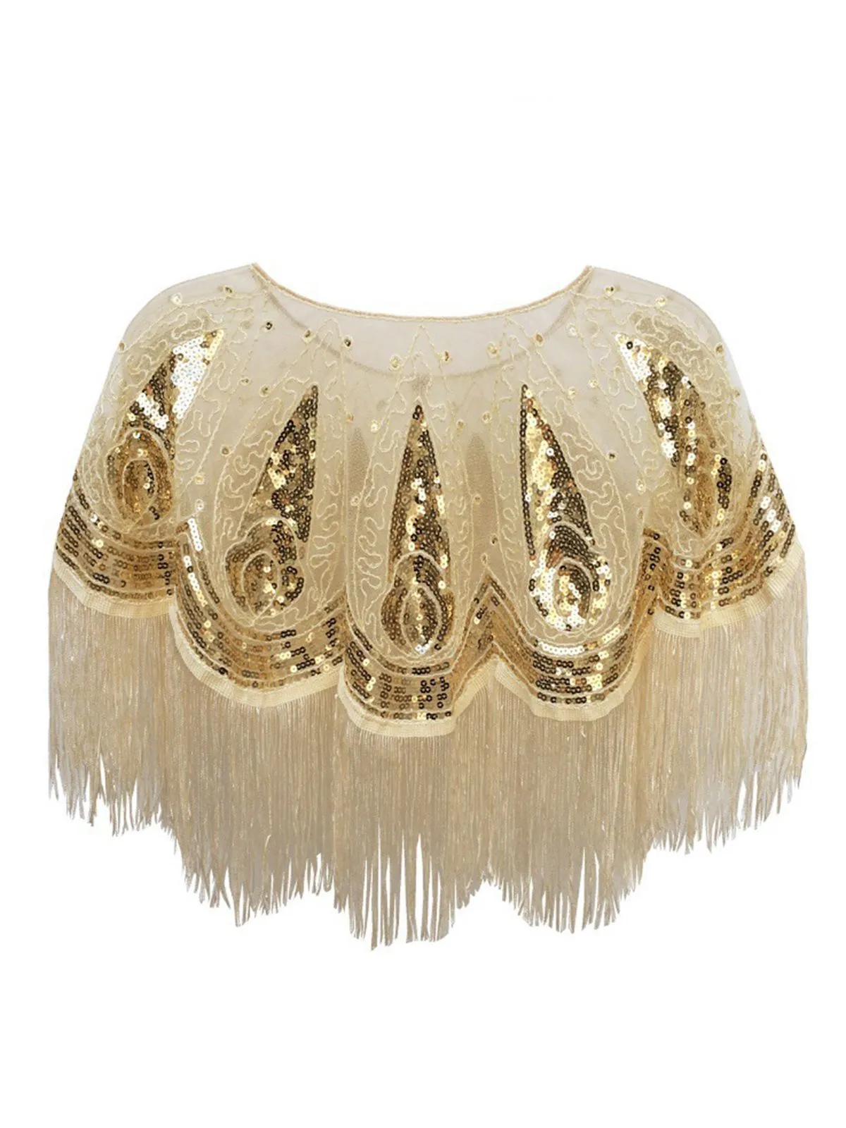 1920s Crew Neck Sequined Tassel Cape