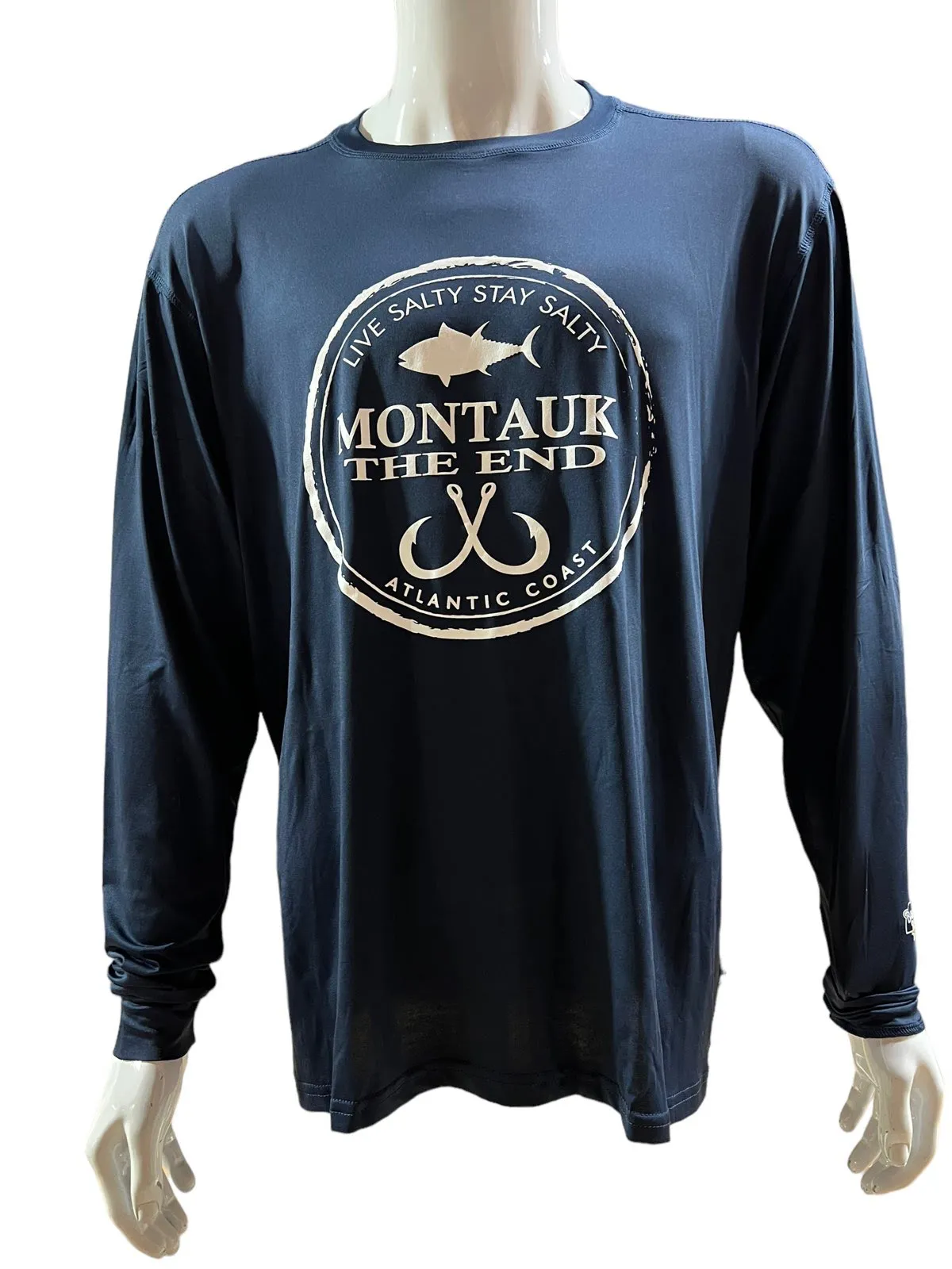 Adult Montauk The End Fish Hooks DriFit UBF 50 UV Plus Protection Long Sleeve Tee