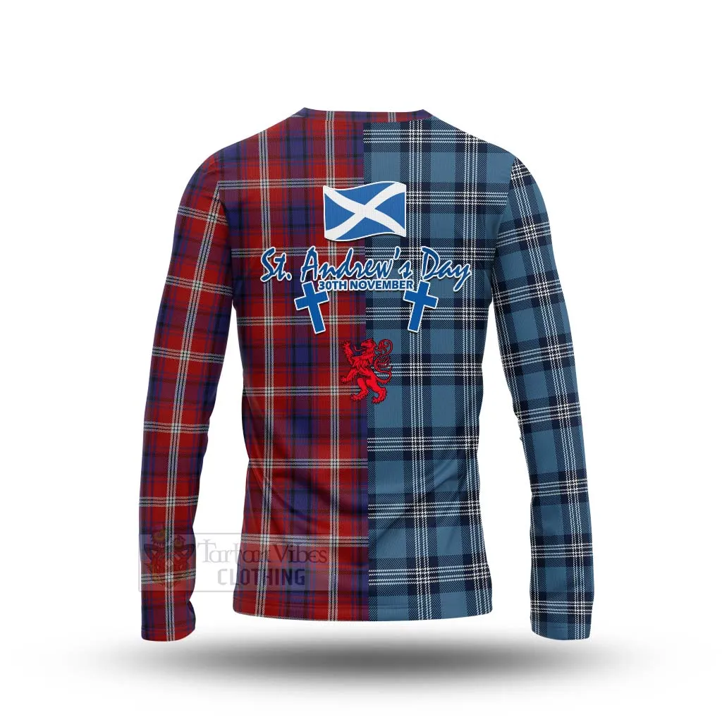 Ainslie Tartan Long Sleeve T-Shirt Happy St. Andrew's Day Half Tartan Style