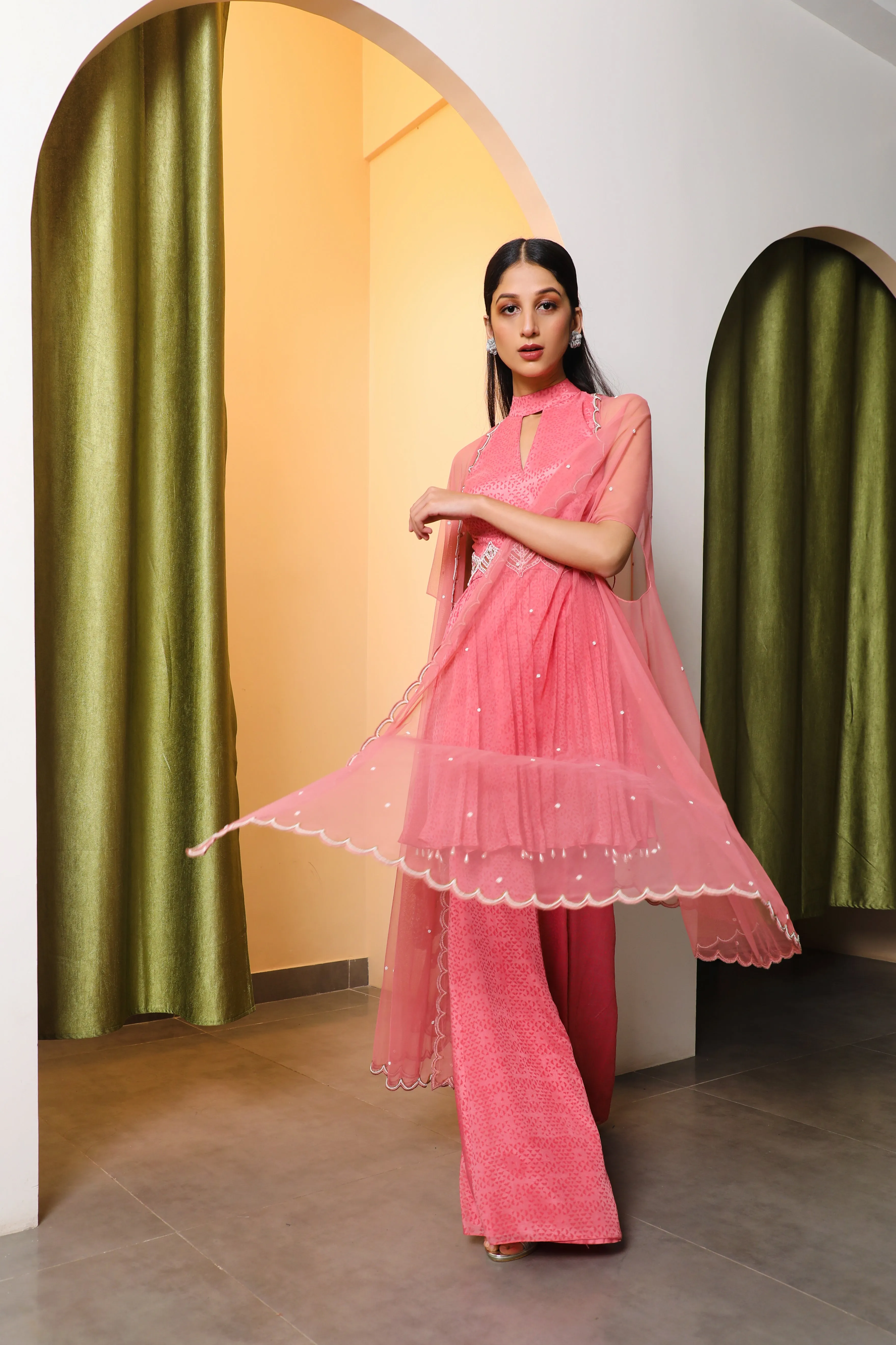 Arushi - Punch Pink Chiffon & Net Pant Set