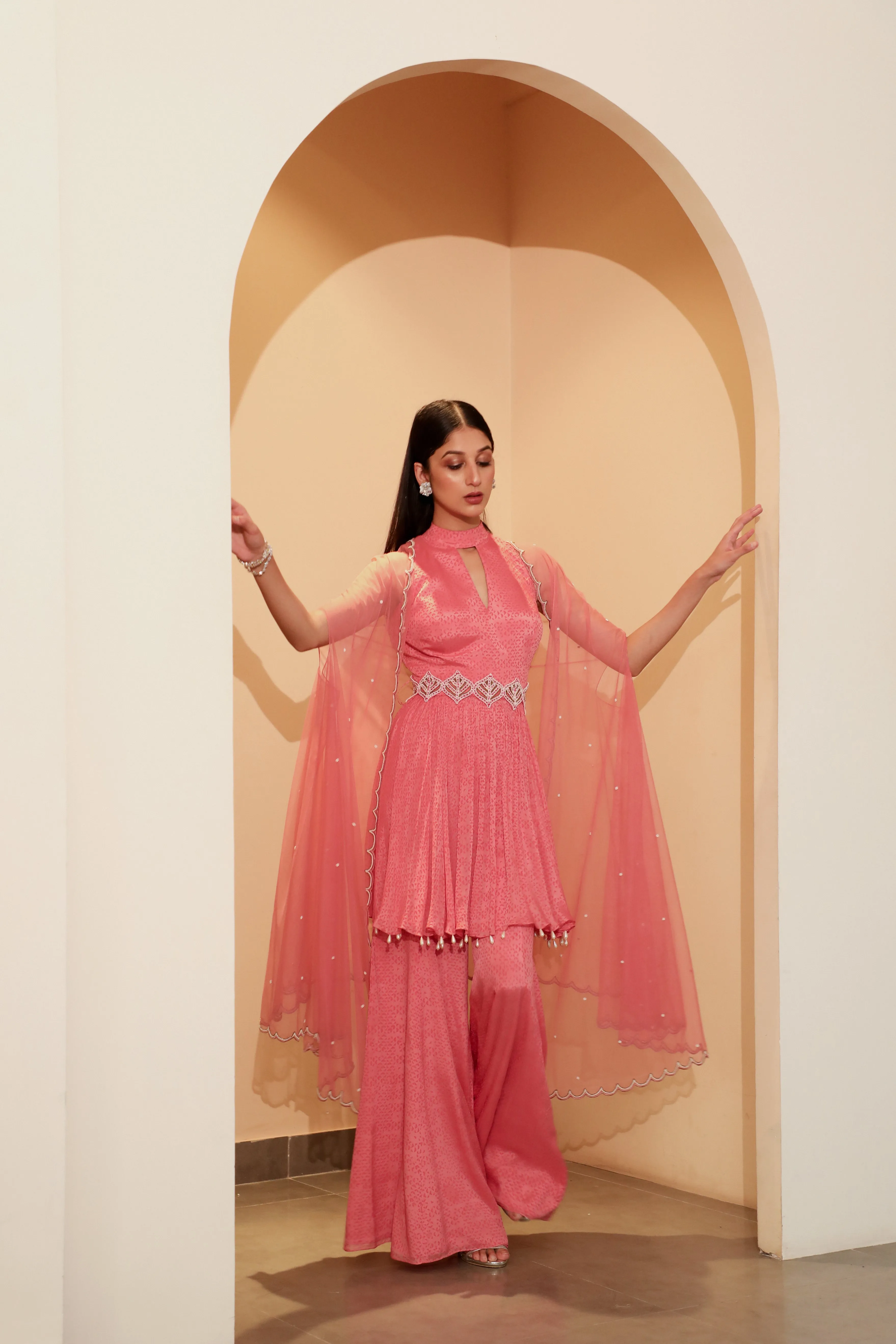 Arushi - Punch Pink Chiffon & Net Pant Set