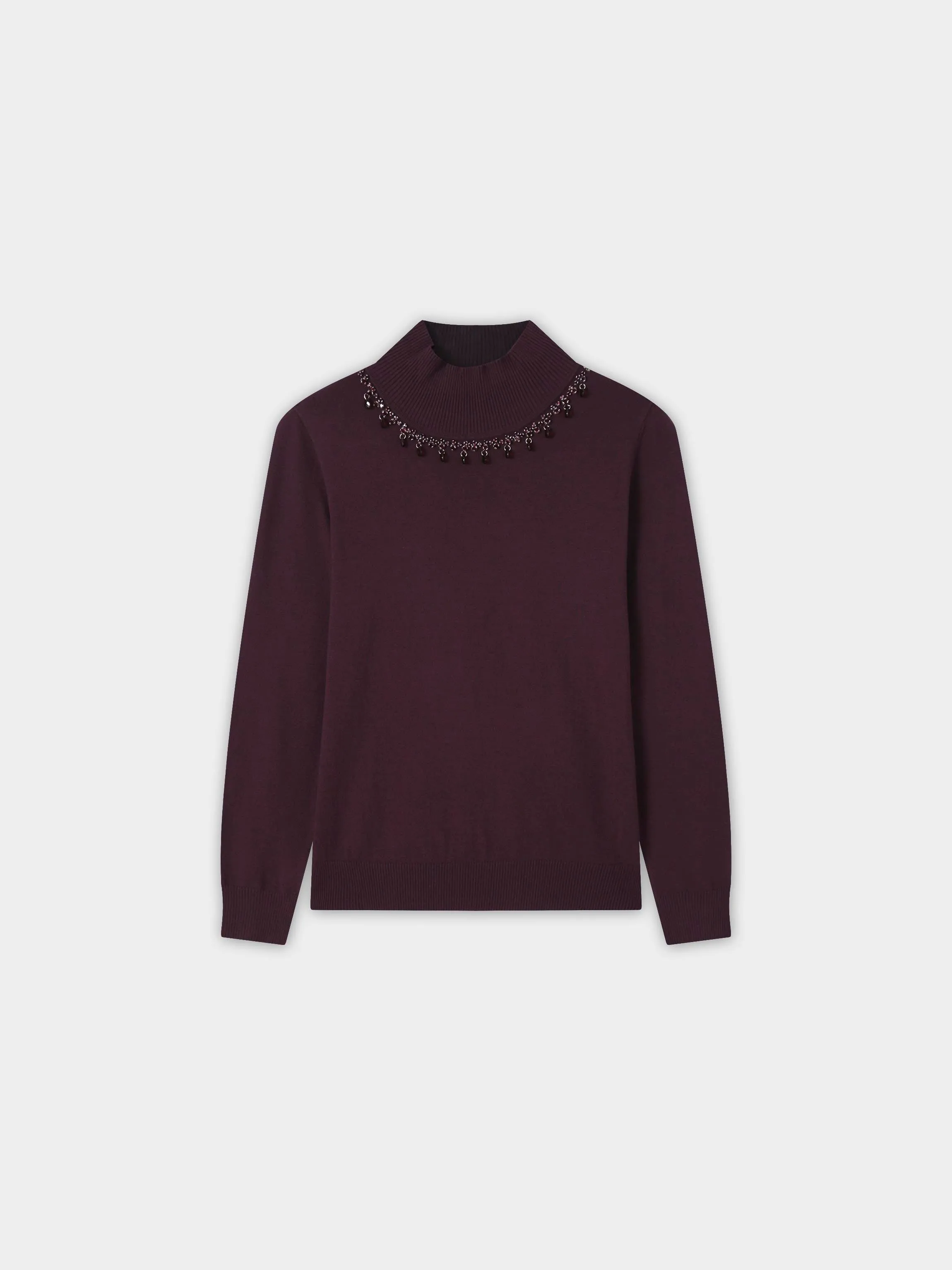 Beaded Turtleneck-Burgundy