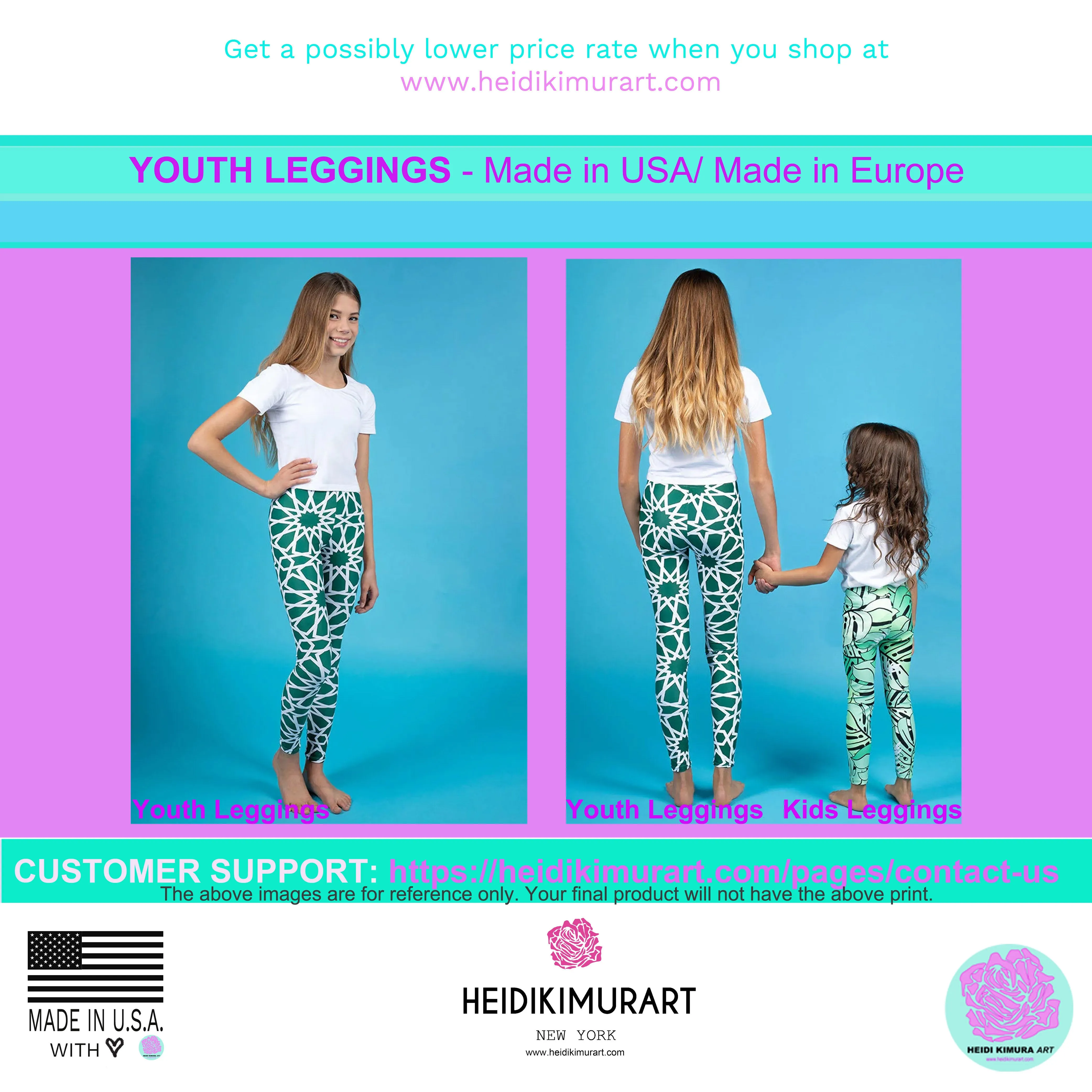 Blue Leopard Youth Tights, Best Blue Leopard Animal Print Cute Youth Leggings Workout Tights Pants - Made in USA/EU