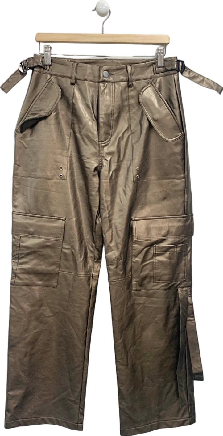 Brown Faux Leather Cargo Trousers UK M