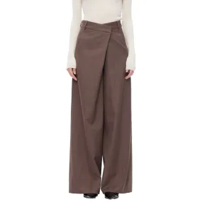 Brown Folded Waist Design Draped Suit Trousers