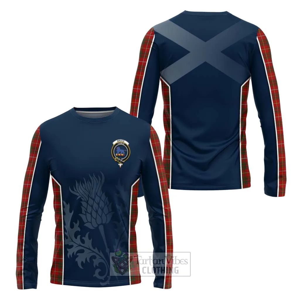 Bruce Tartan Long Sleeve T-Shirt with Family Crest and Scottish Thistle Vibes Sport Style