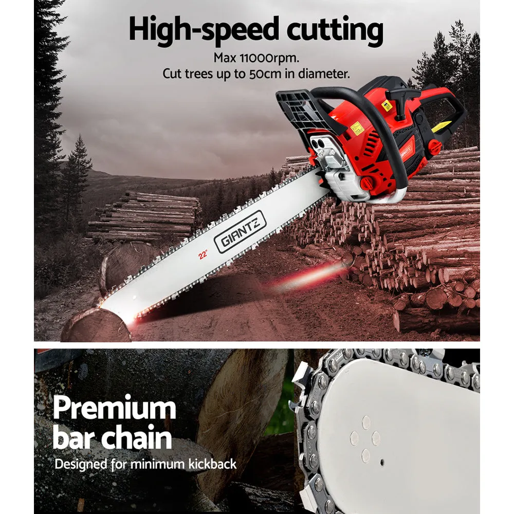 Chainsaw Petrol 58CC 22" Bar Commercial E-Start Pruning Chain Saw