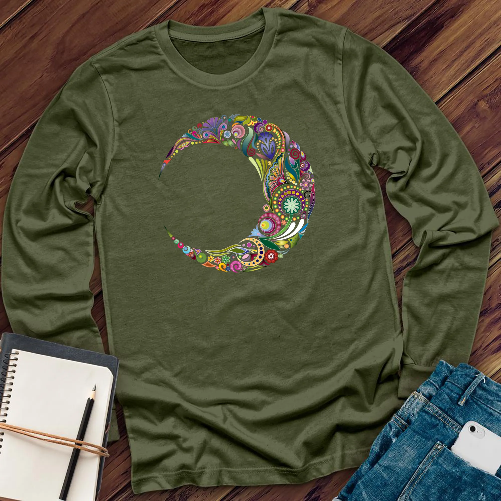 Colorful Moon Mandala Long Sleeve