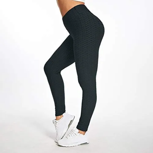 Colorful Womens Yoga Pants High Waist Workout Leggings Running Pants A1-black S