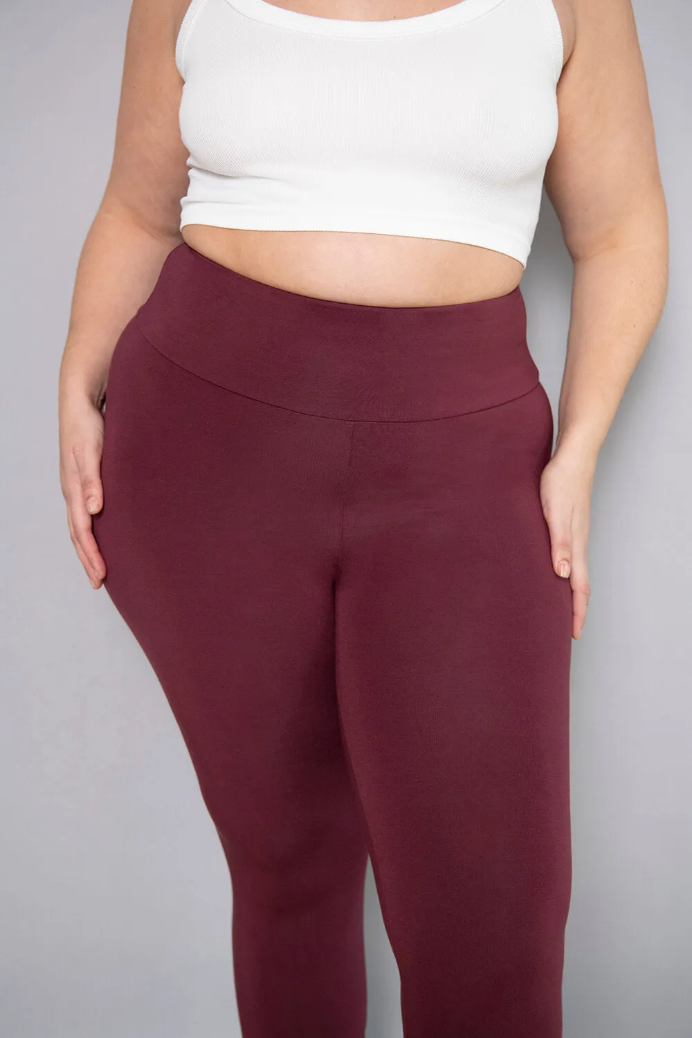 Cropped Lightweight Leggings - Burgundy