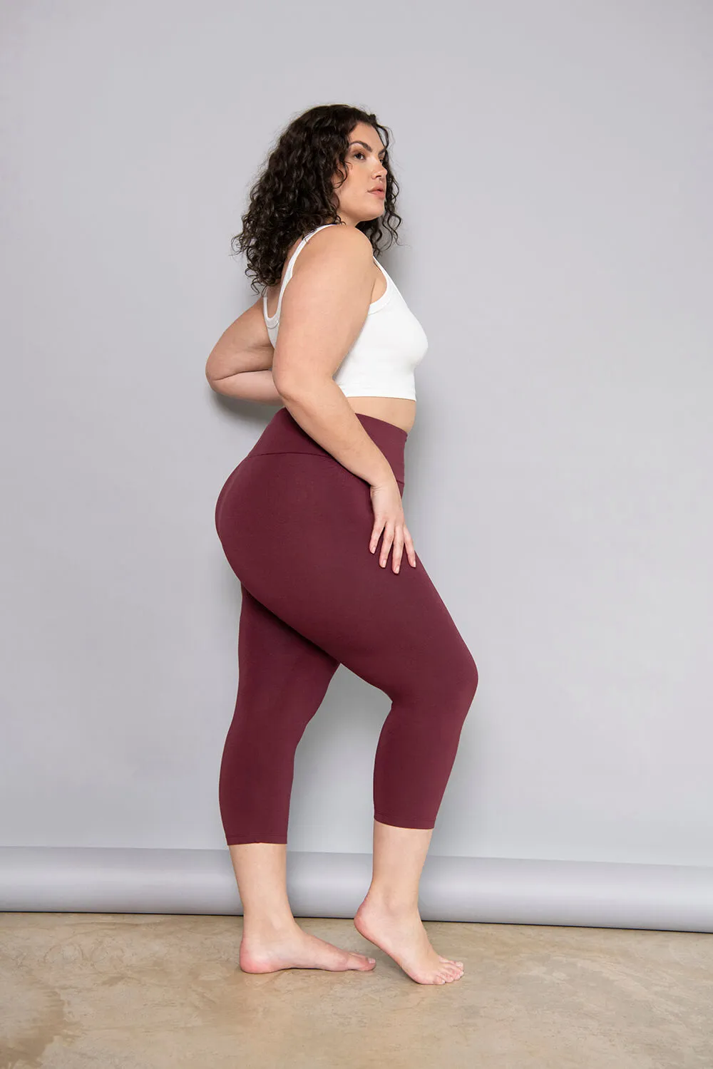 Cropped Lightweight Leggings - Burgundy