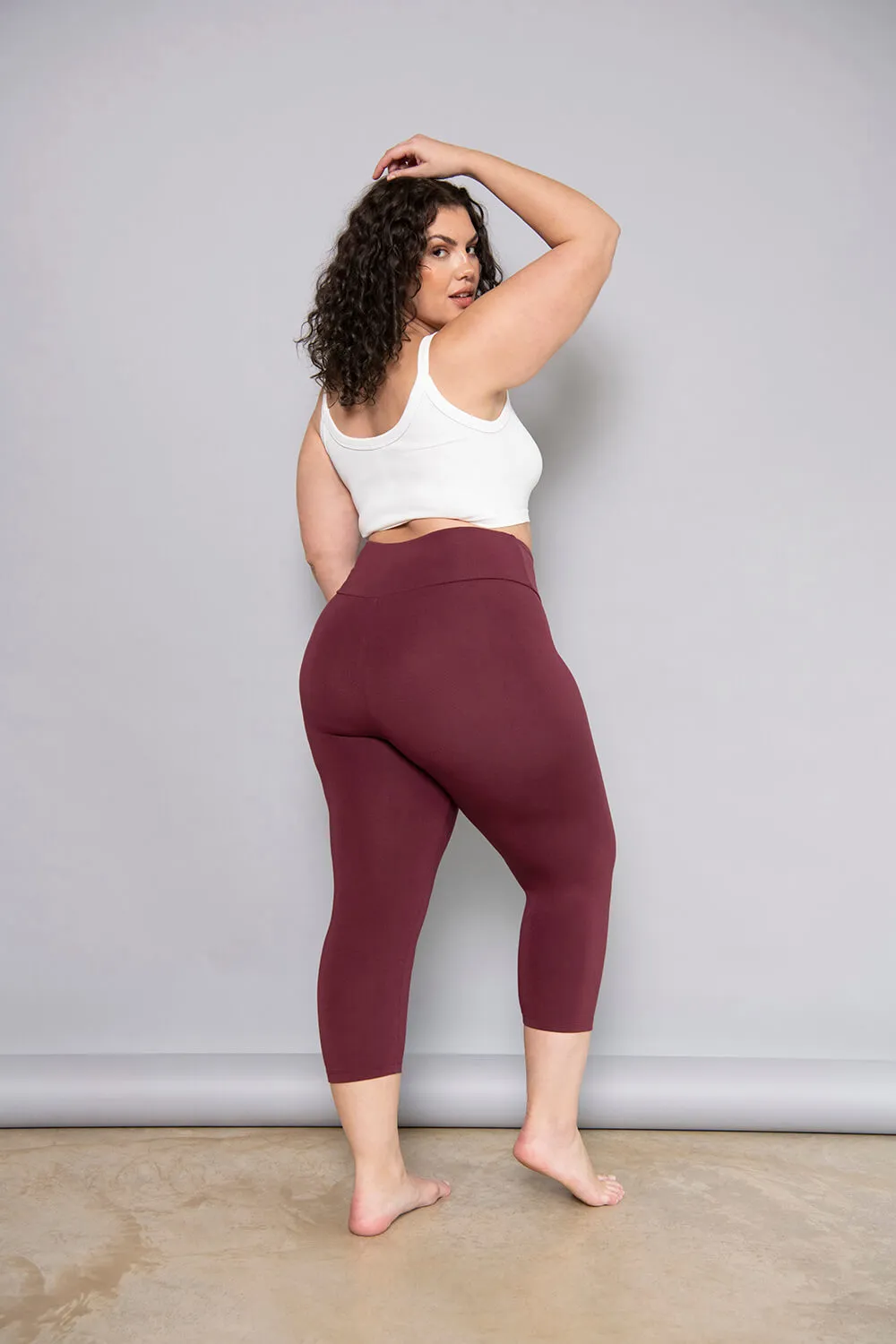 Cropped Lightweight Leggings - Burgundy