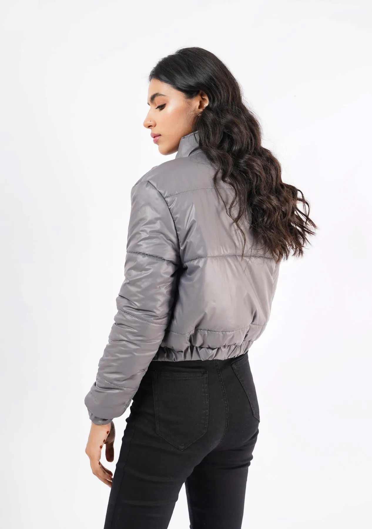 Cropped Puffer Jacket - grey