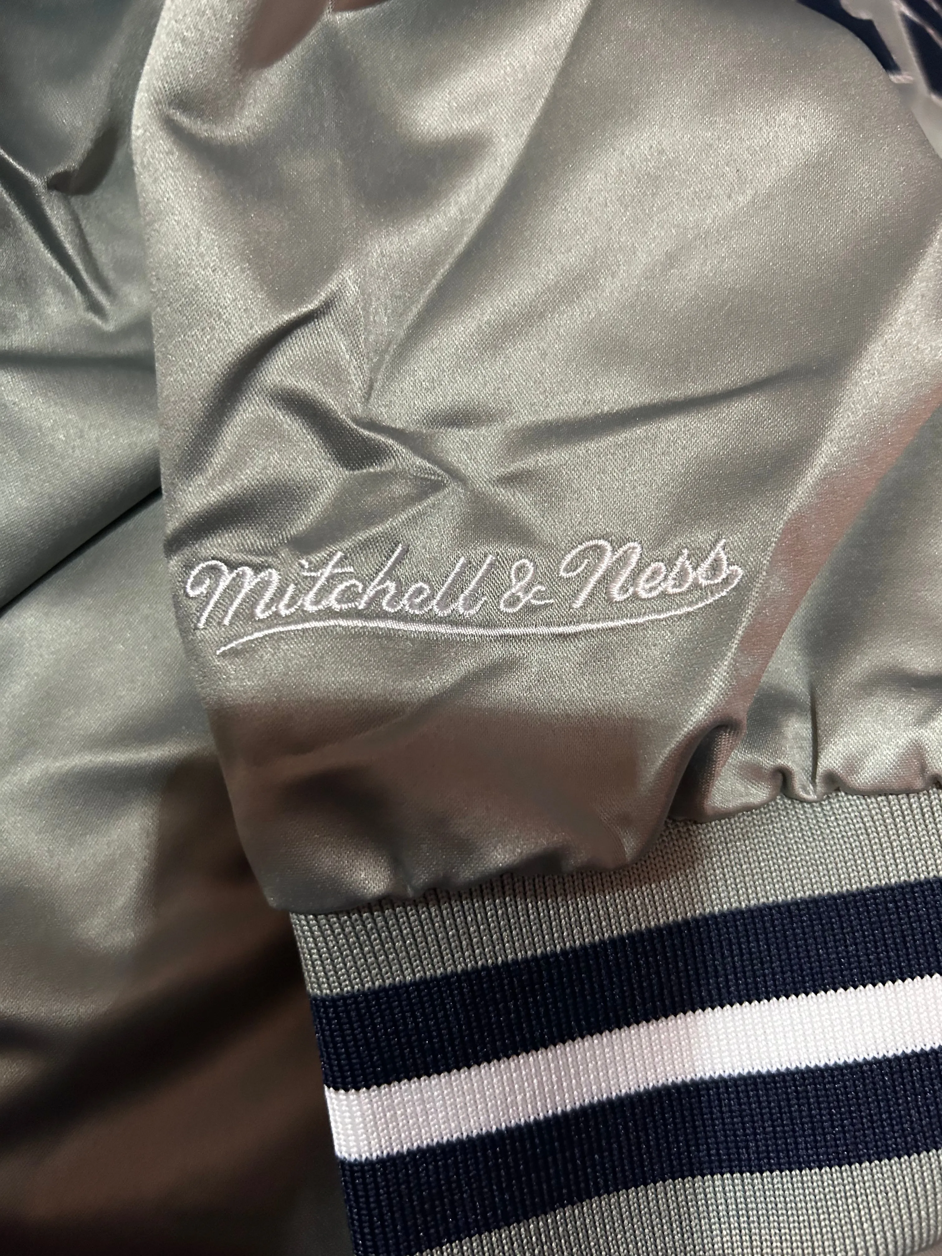 Dallas Cowboys NFL Mitchell & Ness Lightweight Men’s Satin Jacket Silver Color