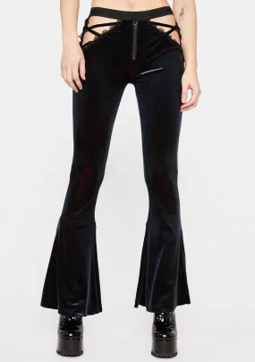 Dark Blue Velvet Flared Pants