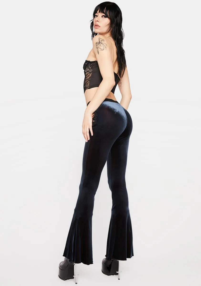 Dark Blue Velvet Flared Pants