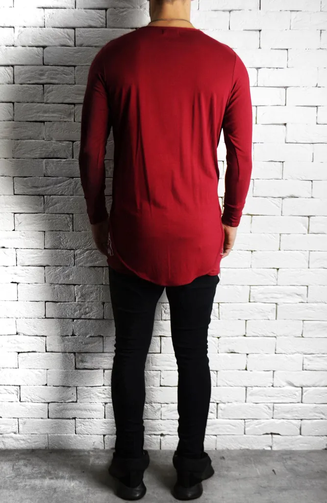 Directional Piped Long Sleeve T-Shirt - Maroon