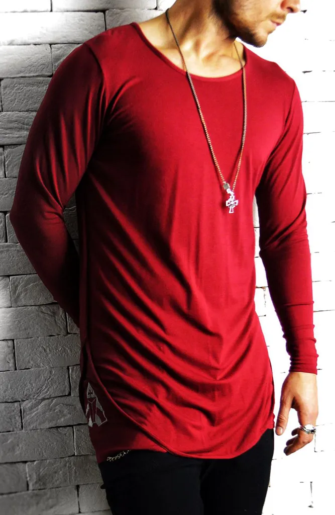 Directional Piped Long Sleeve T-Shirt - Maroon