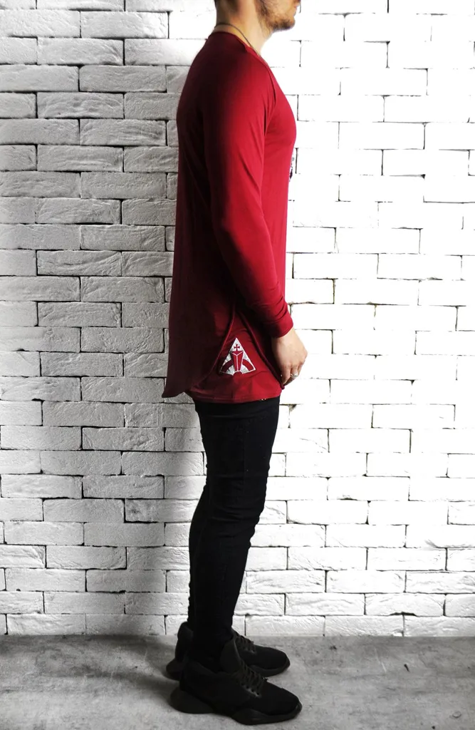 Directional Piped Long Sleeve T-Shirt - Maroon