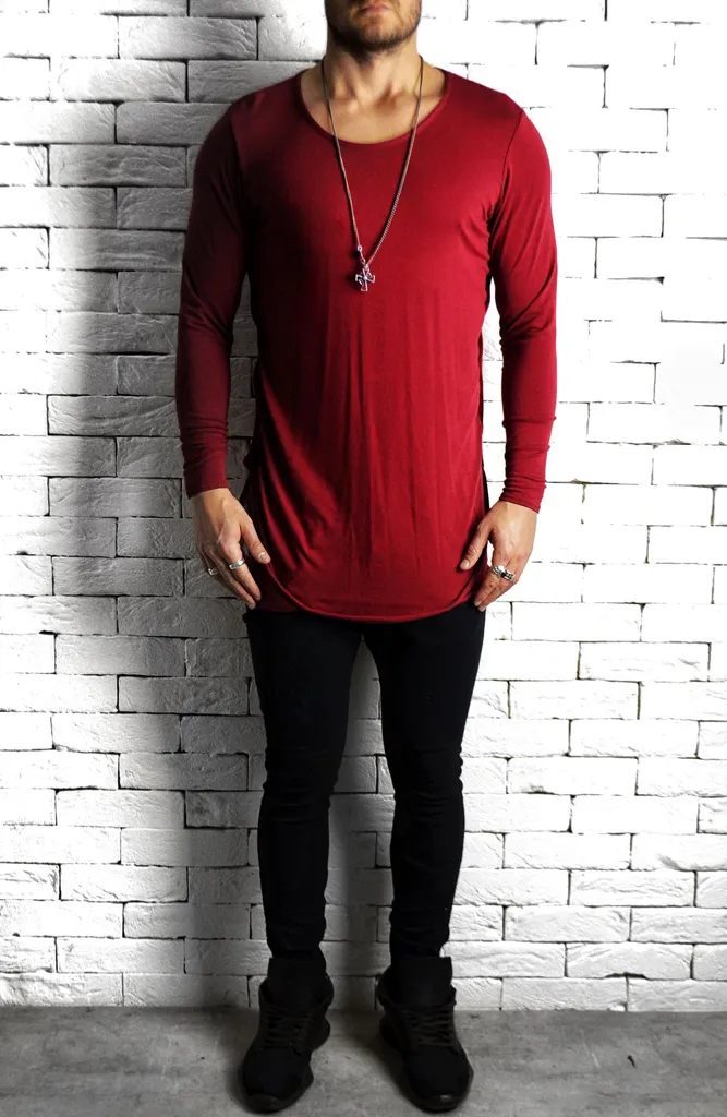 Directional Piped Long Sleeve T-Shirt - Maroon