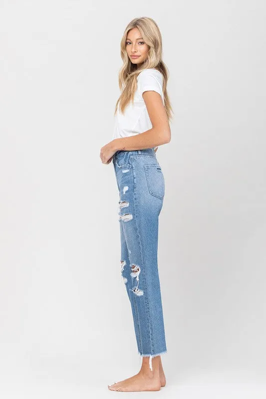 Distressed Raw hem Mom Jeans