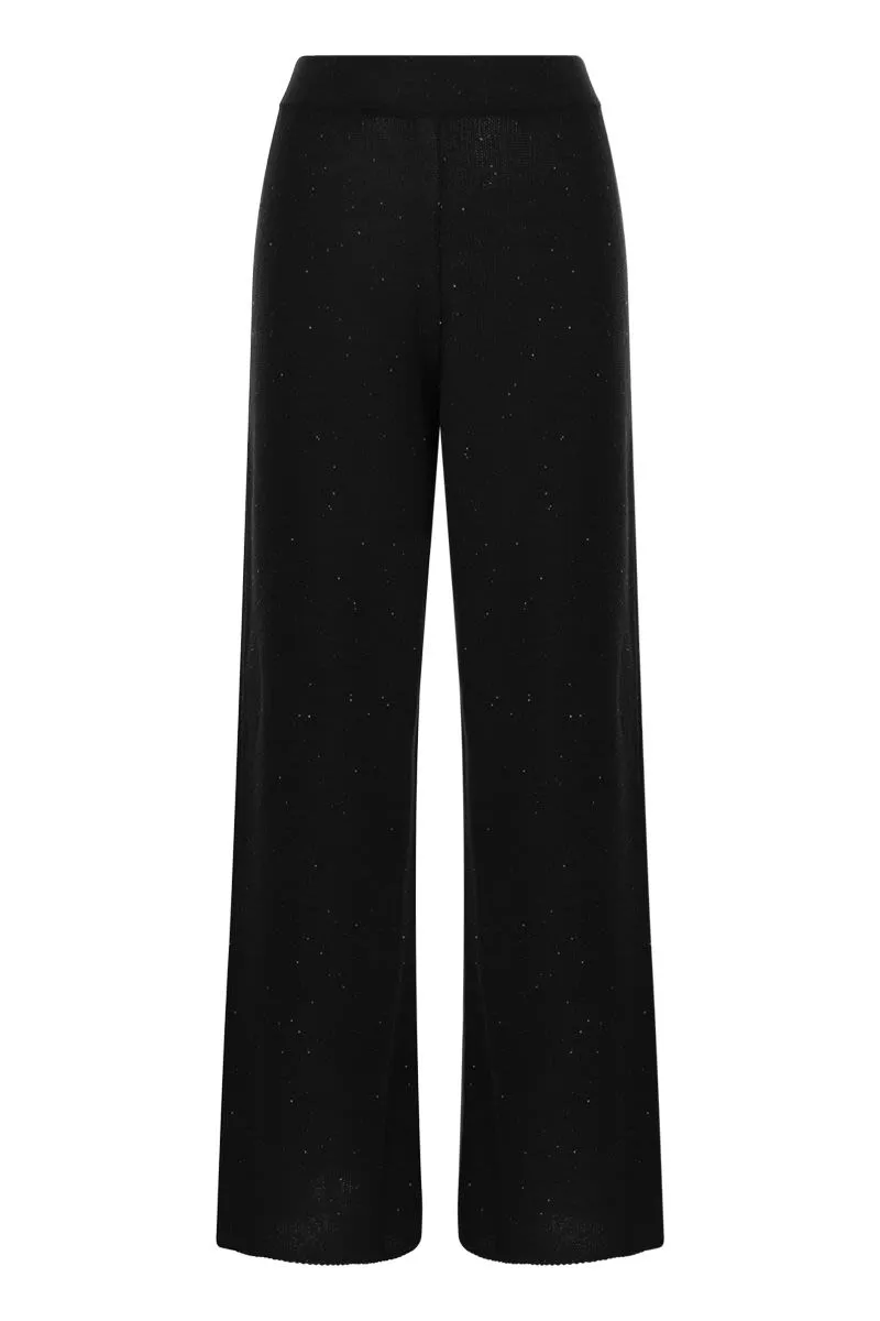 FABIANA FILIPPI Contemporary Black Cotton-Linen Trousers with Micro Sequins for Women