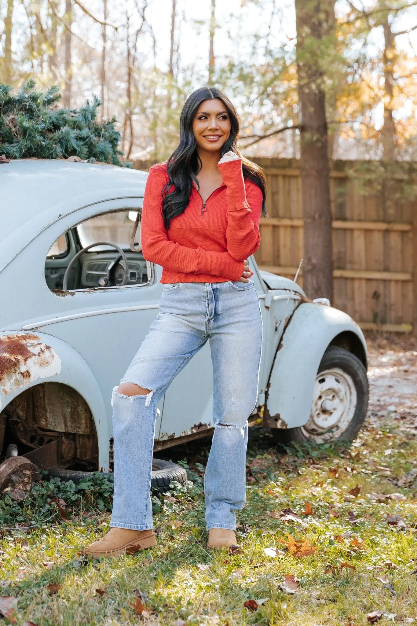 Free People Red Midnight Half Zip Pullover