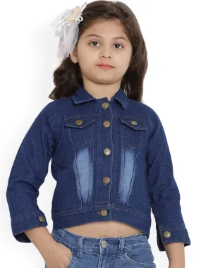 Girl's Blue Denim Solid Lightweight Jacket Top  - NOZ2TOZ KIDS