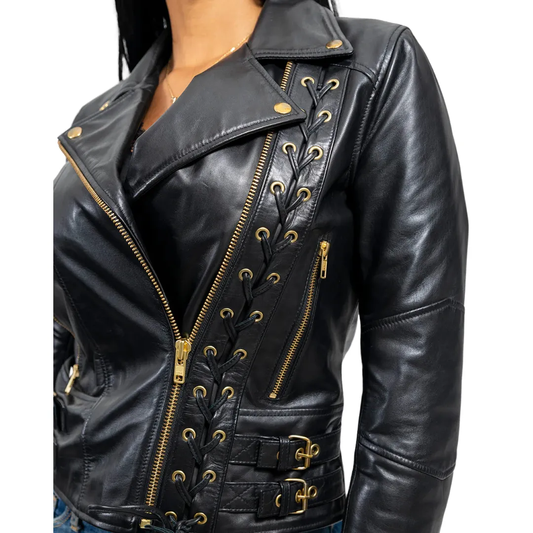 Gisele Womens Moto Style Leather Jacket