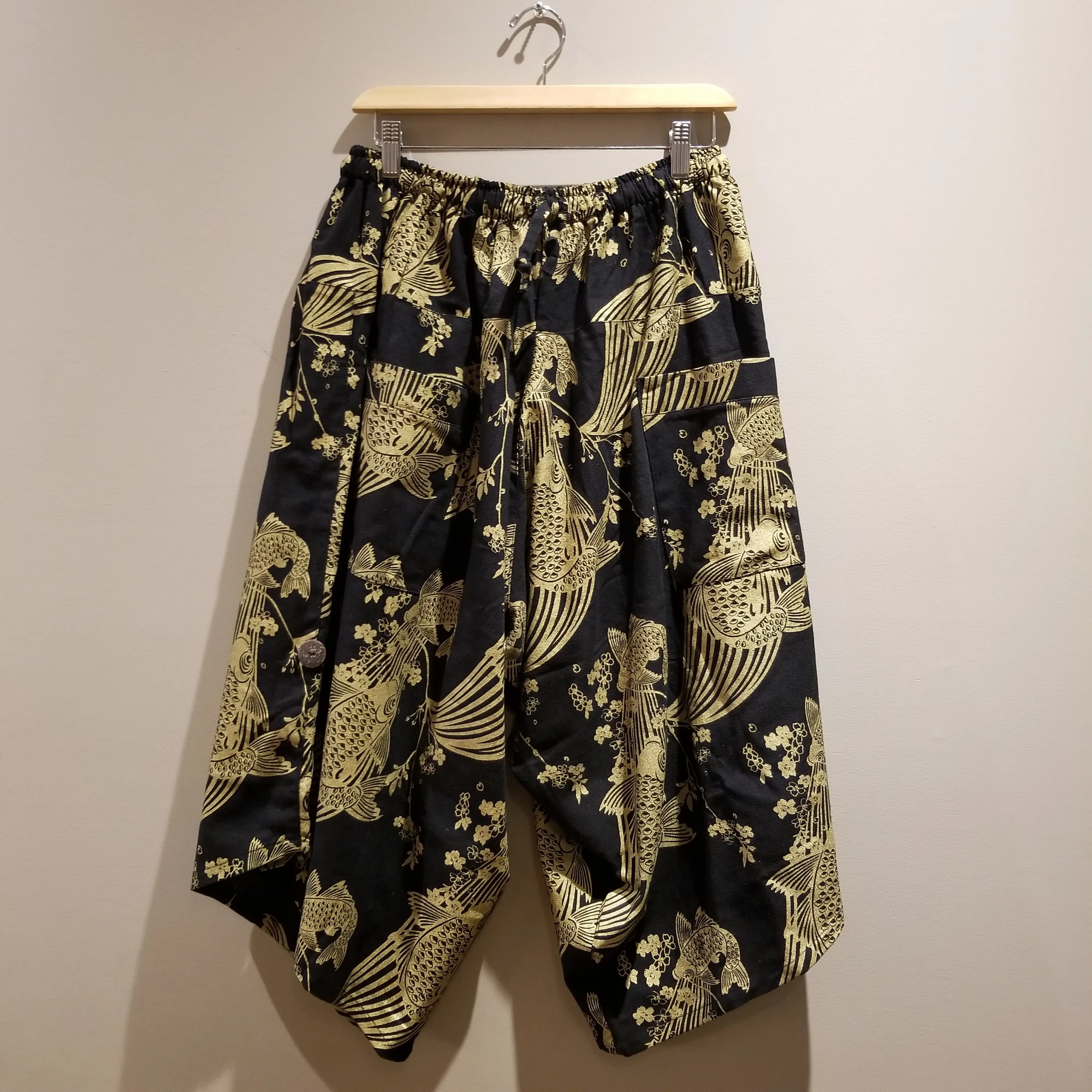 Golden Sakura Koi Elastic Waist Drawstrings Samurai Pants S-XL