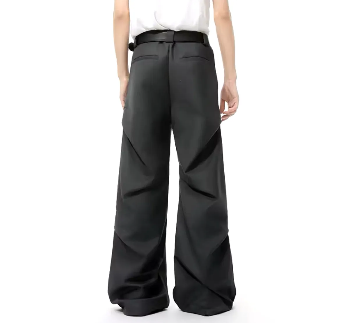 Gray Pleated Baggy Trousers