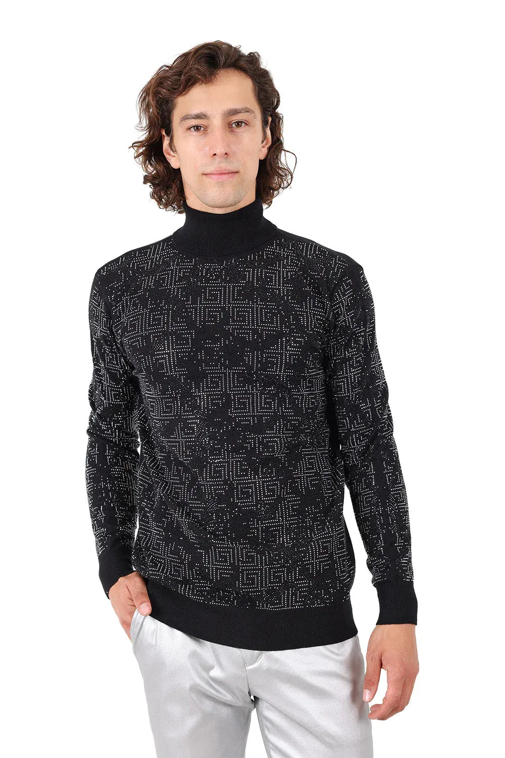 Greek Key Pattern Turtleneck Sweater