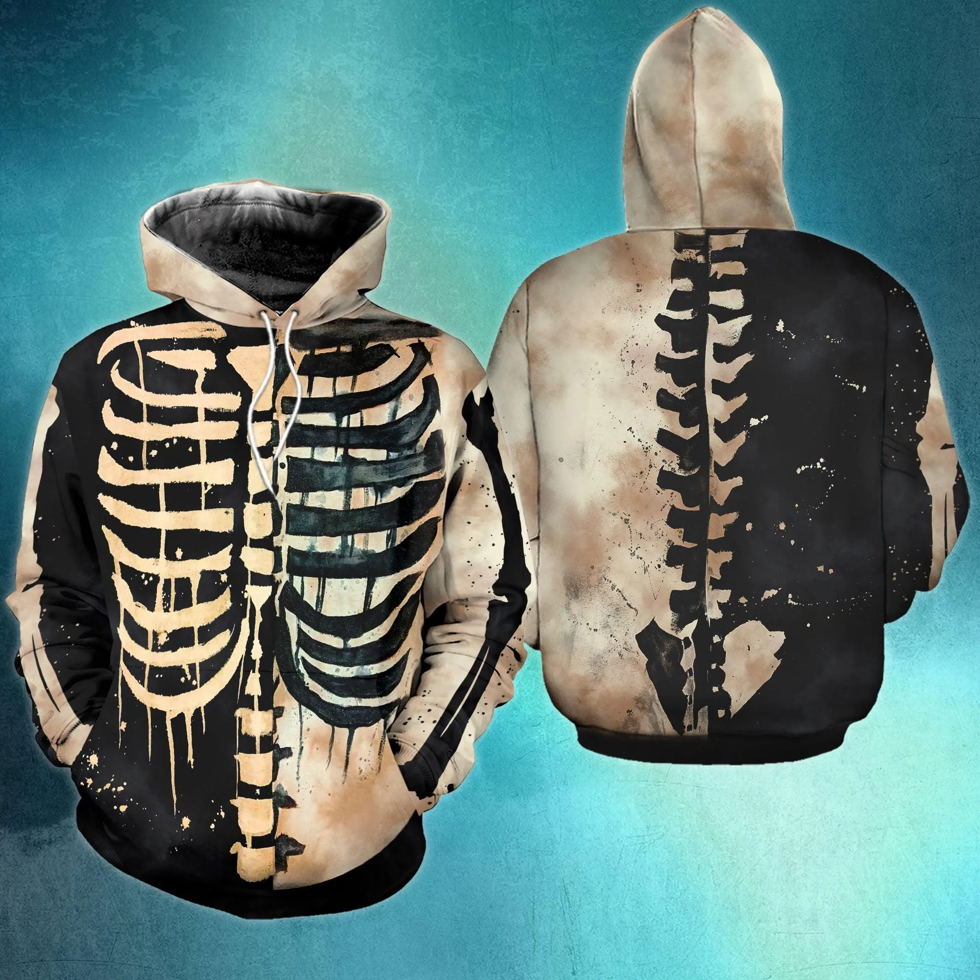 Half Black Skull Bones Combo Hoodie and Leggings