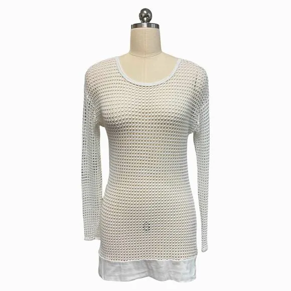 HARD TAIL FOREVER MESH YOGA LONG SLEEVE WHITE TUNIC TOP SIZE M