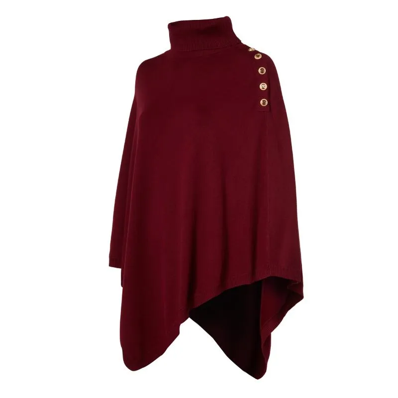 Holland Cooper Roll Neck Ladies Knit Cape - Wine