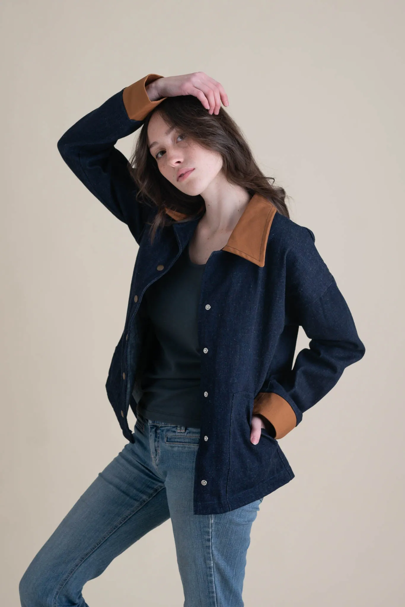 Homestead Jacket in Denim with Caramel