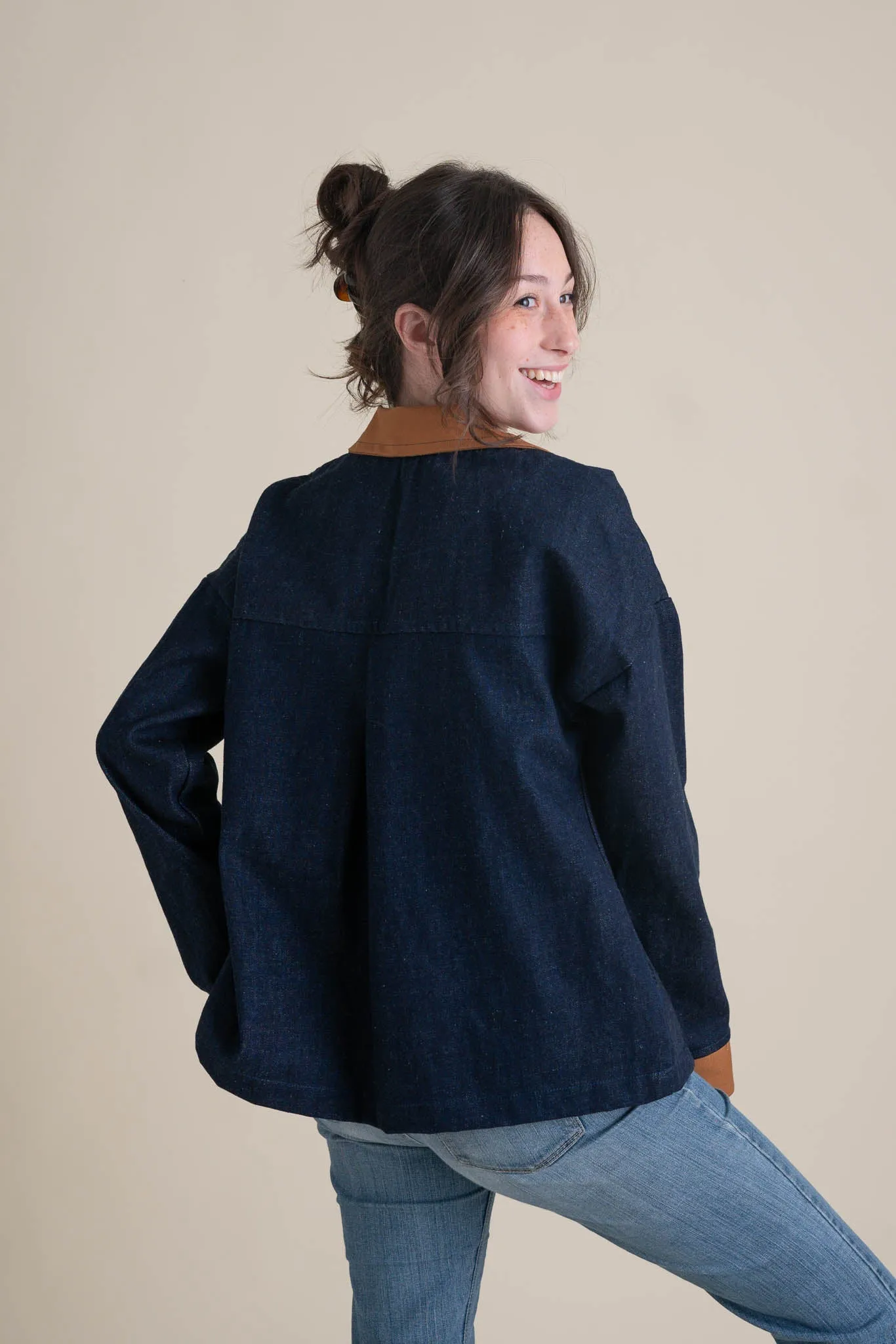 Homestead Jacket in Denim with Caramel