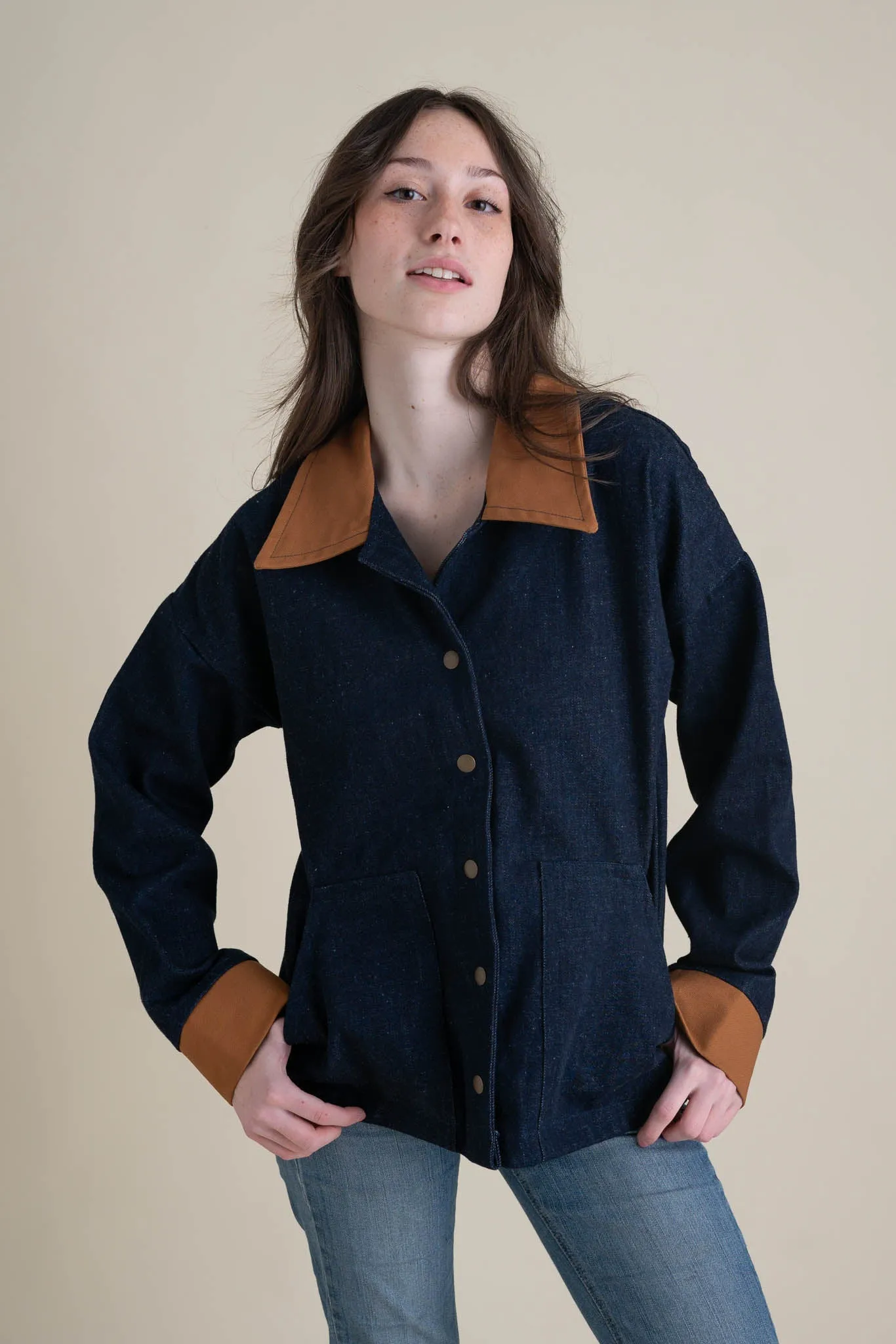 Homestead Jacket in Denim with Caramel