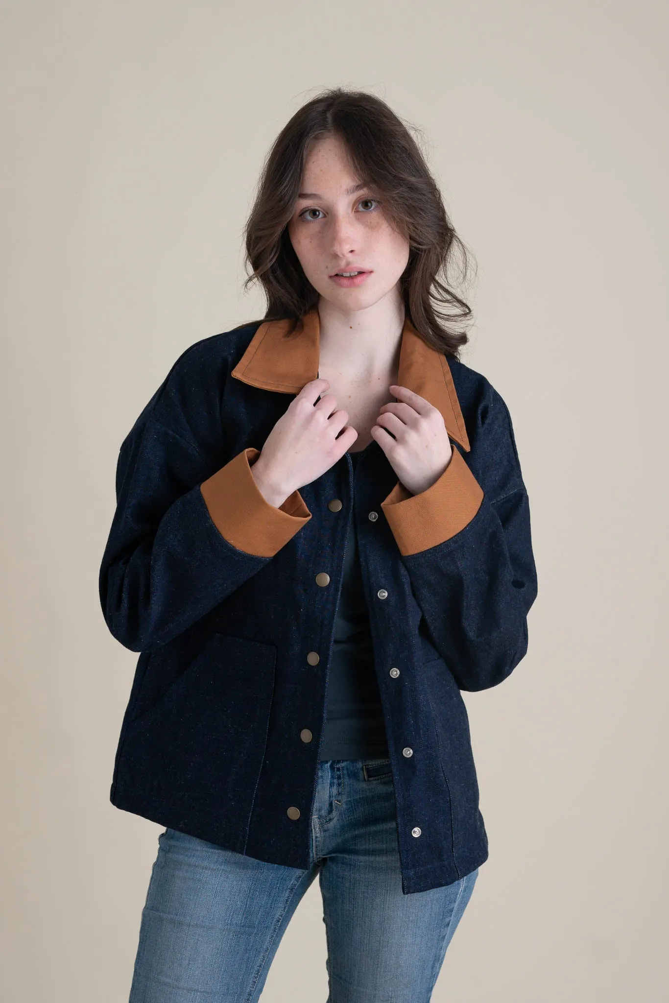 Homestead Jacket in Denim with Caramel