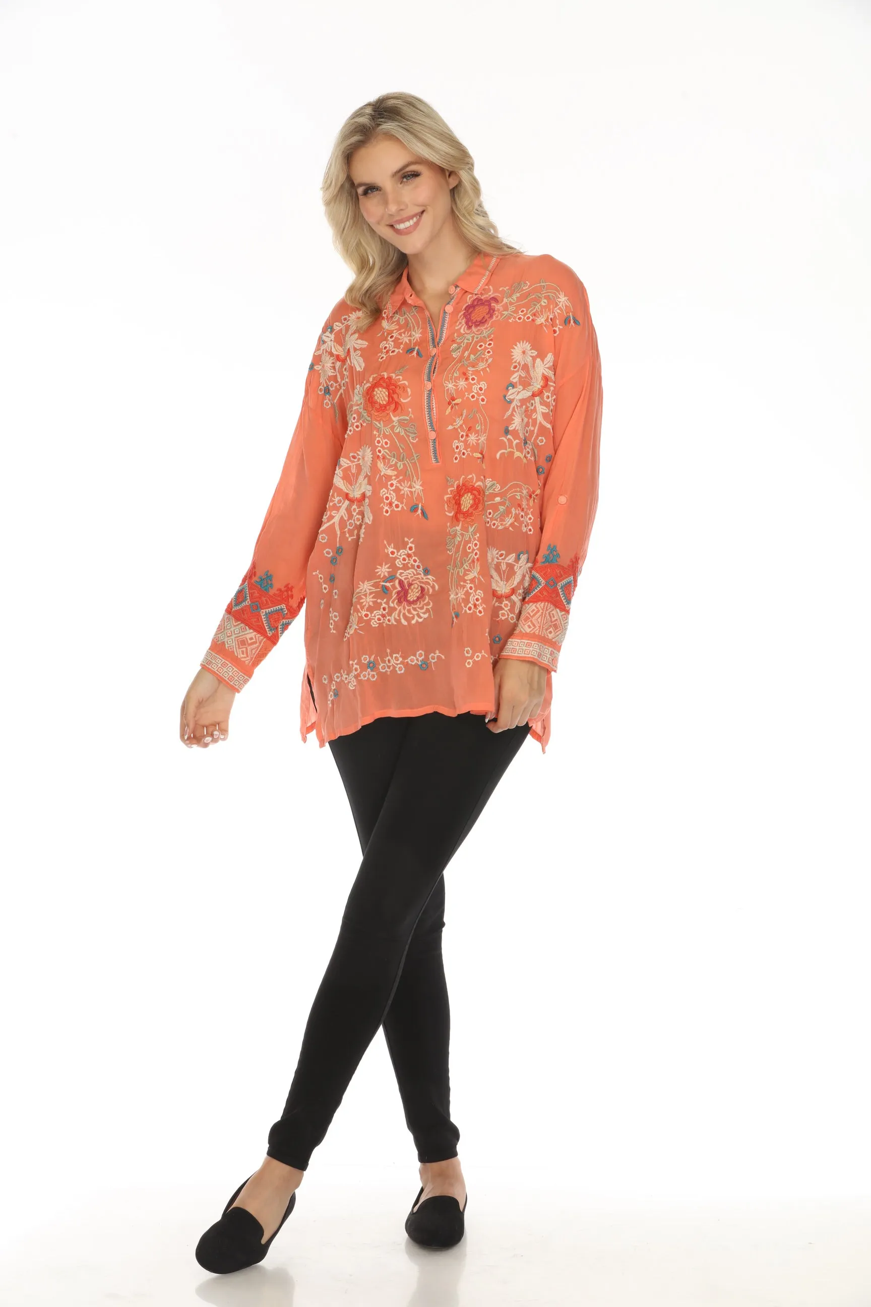 Johnny Was Adrina Embroidered Tunic Top C29024 Boho Chic