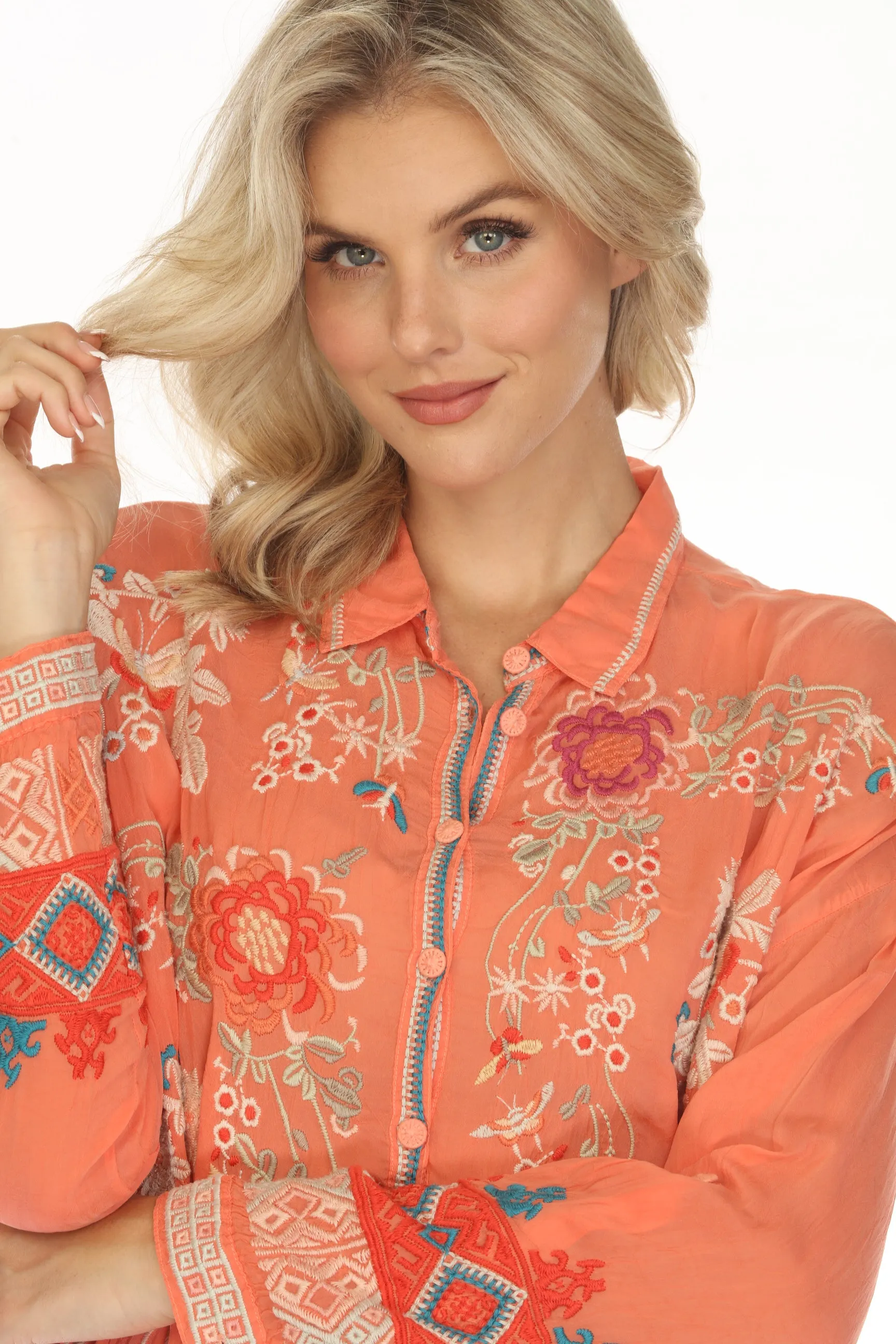 Johnny Was Adrina Embroidered Tunic Top C29024 Boho Chic