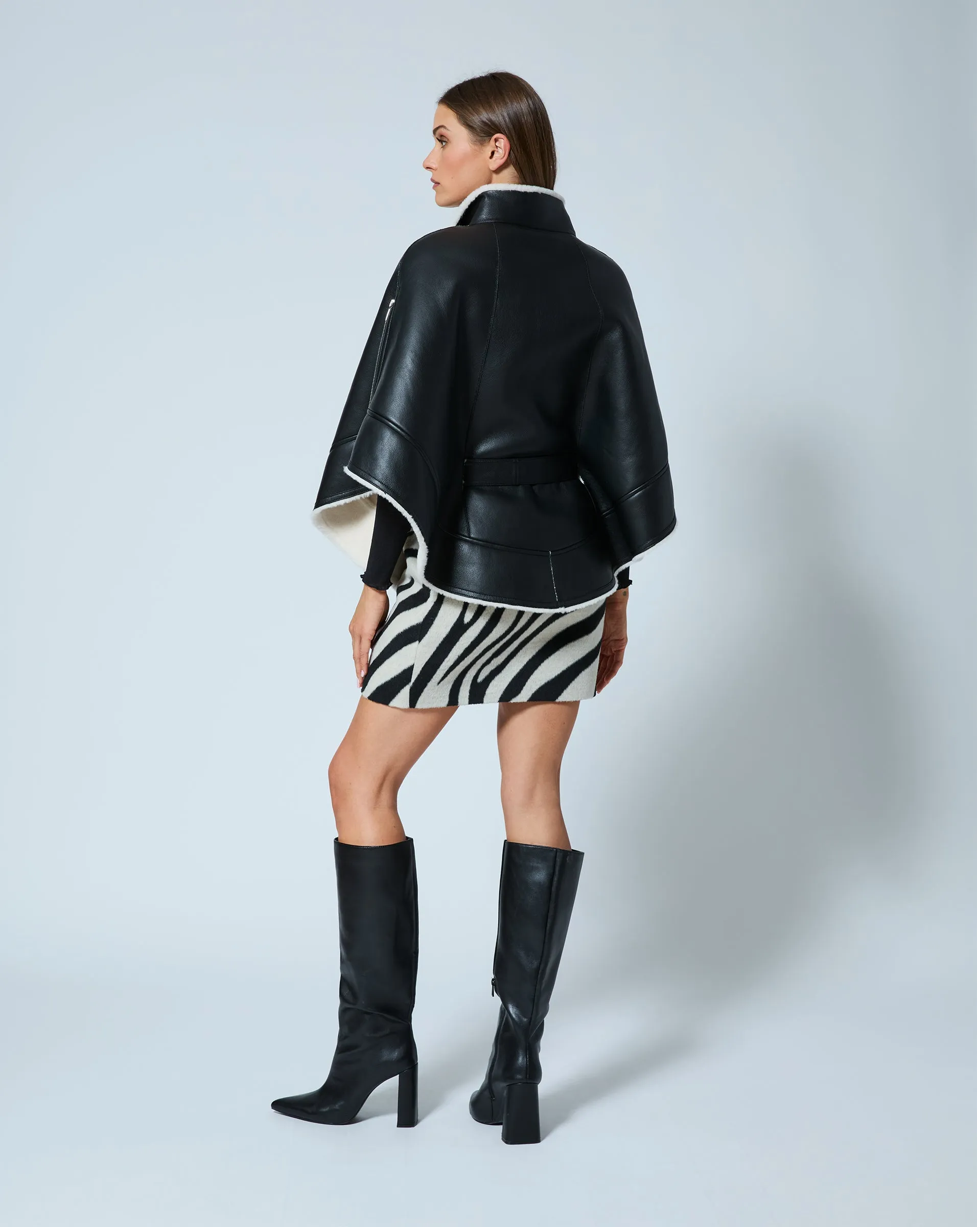 Julia Faux Leather & Faux Shearling Cape