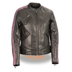 Ladies Lightweight Black Racer Jacket w/ Crinkled Arm Detailing