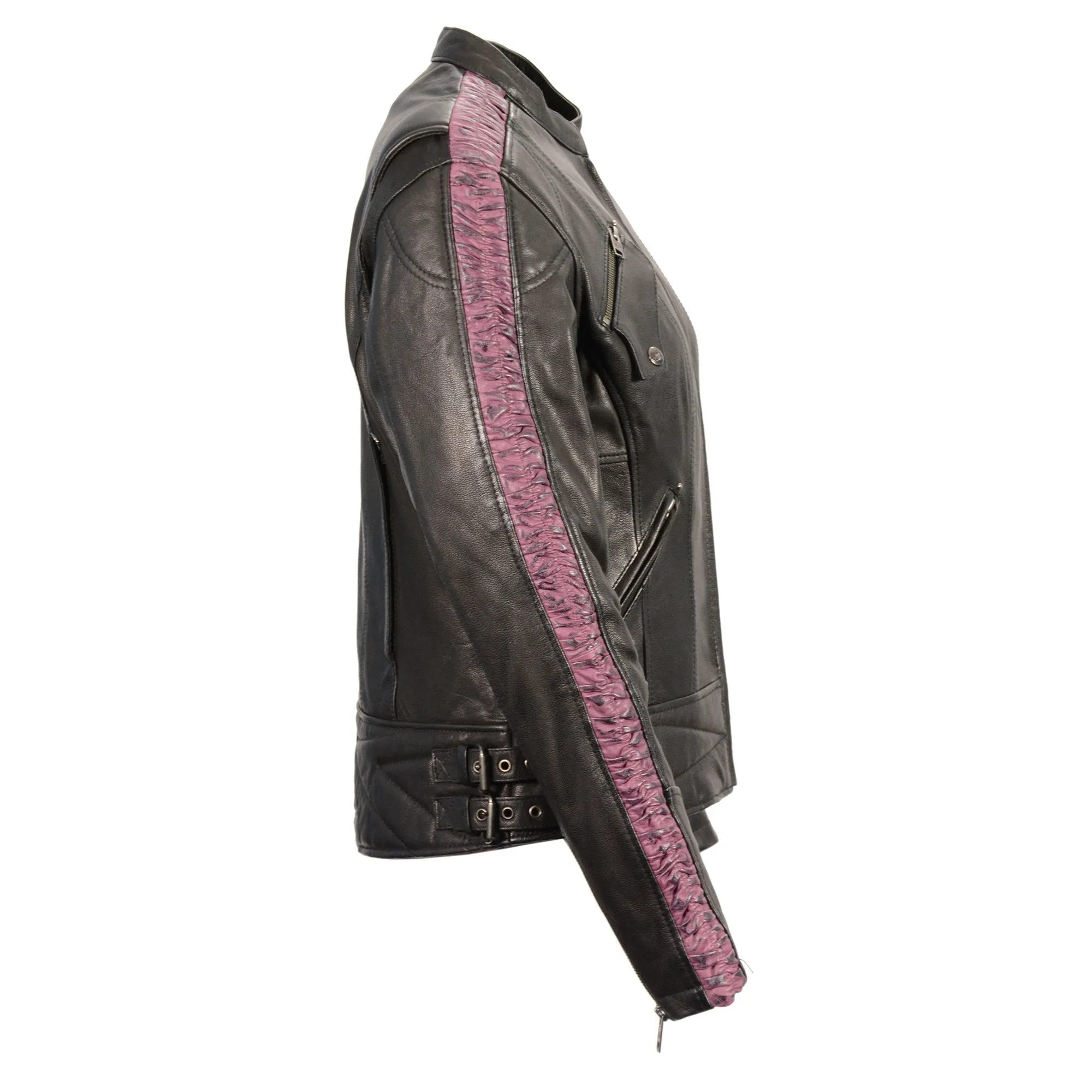 Ladies Lightweight Black Racer Jacket w/ Crinkled Arm Detailing