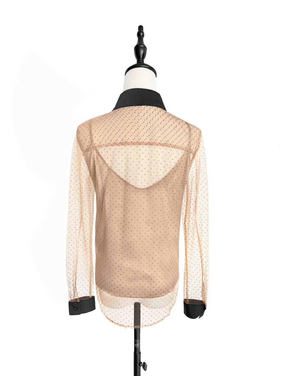 Last Chance! Mesh Polka Dot Contrast Detail Blouse (With Camisole Lining)