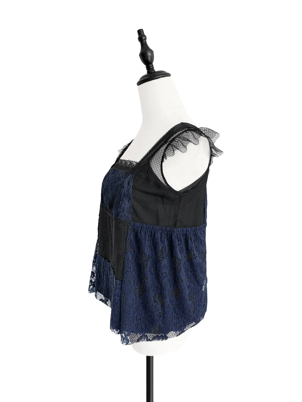 Last Chance! Mixed Media Lace Flutter Sleeve Top with Camisole Liner