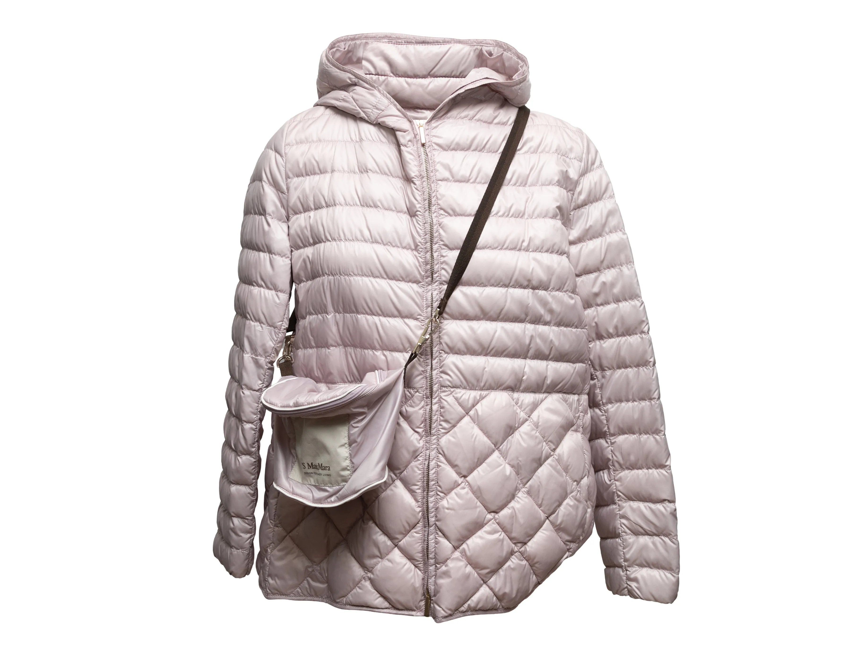 Light Mauve 'S Max Mara Foldable Quilted Hooded Jacket Size US 12