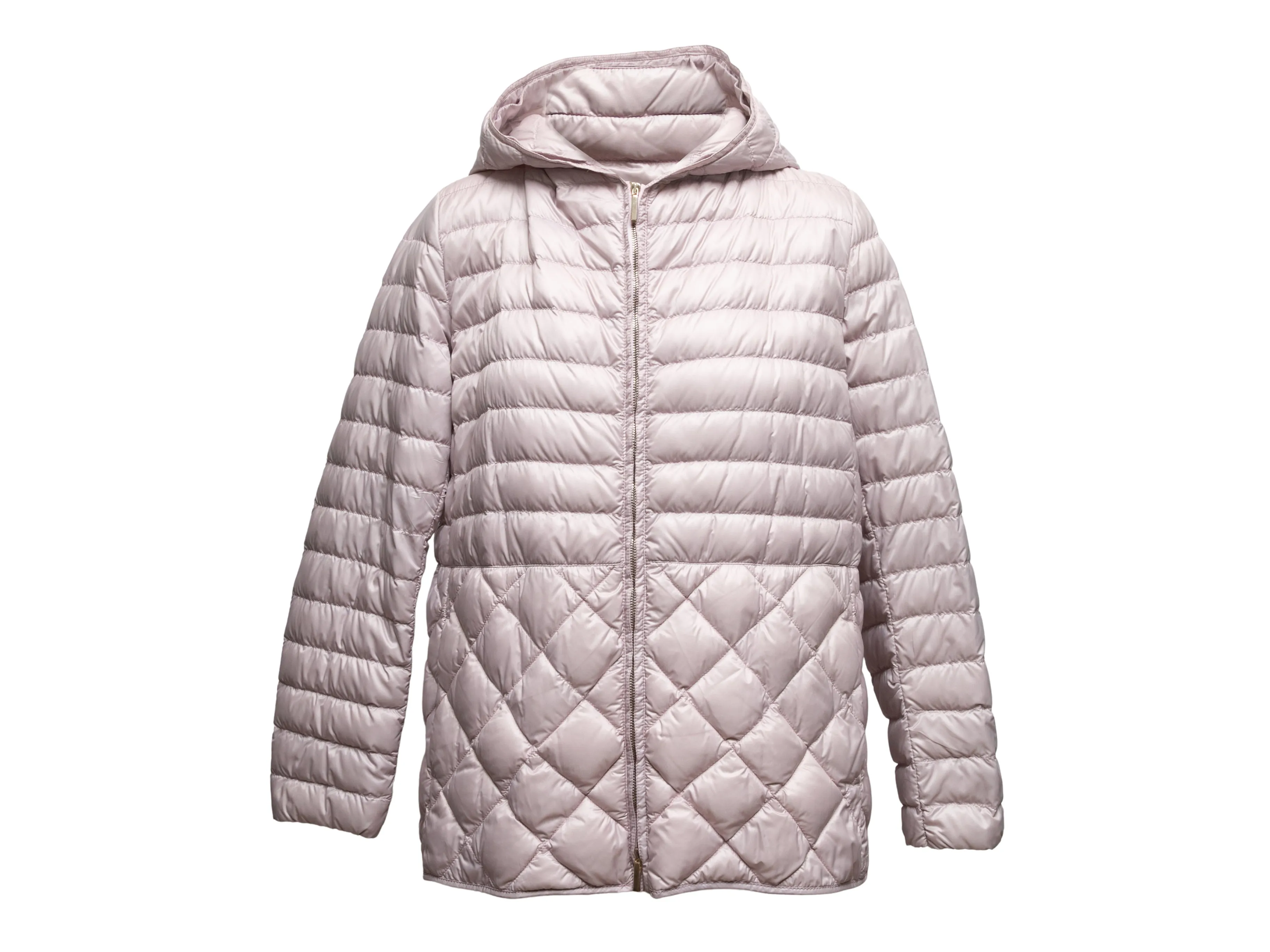 Light Mauve 'S Max Mara Foldable Quilted Hooded Jacket Size US 12