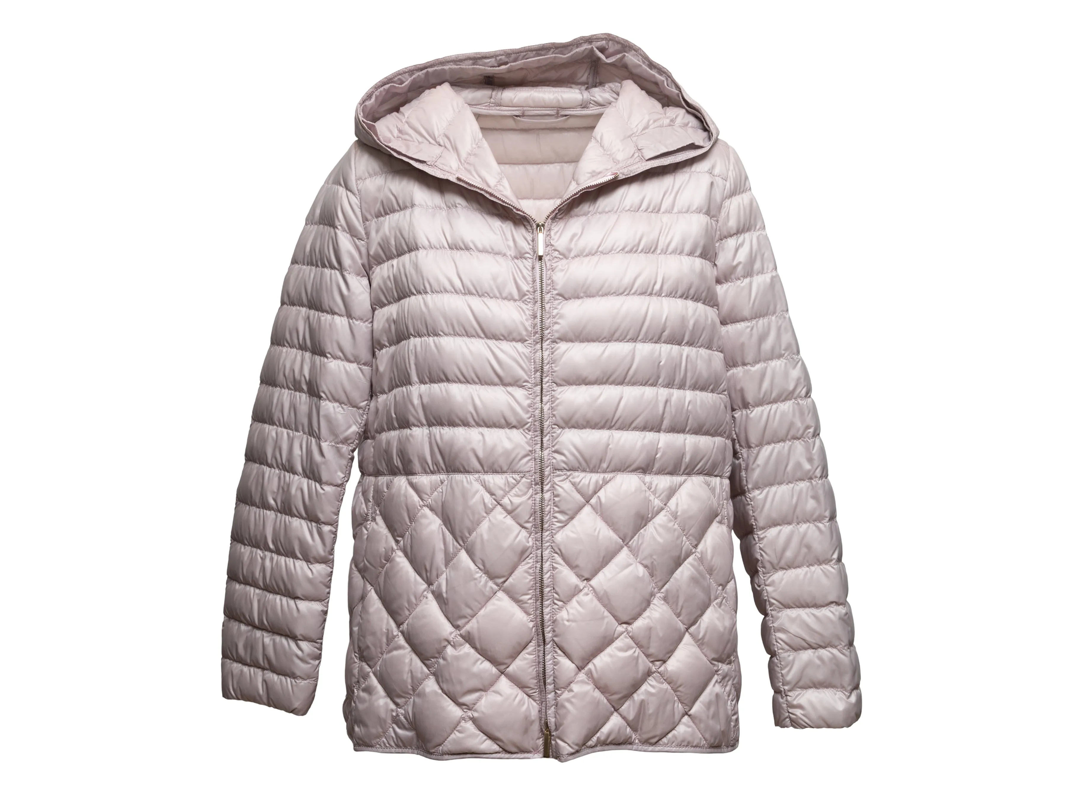 Light Mauve 'S Max Mara Foldable Quilted Hooded Jacket Size US 12