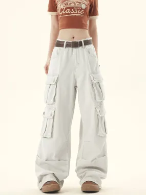 Light-Washed Denim Wide-leg Cargo Pants